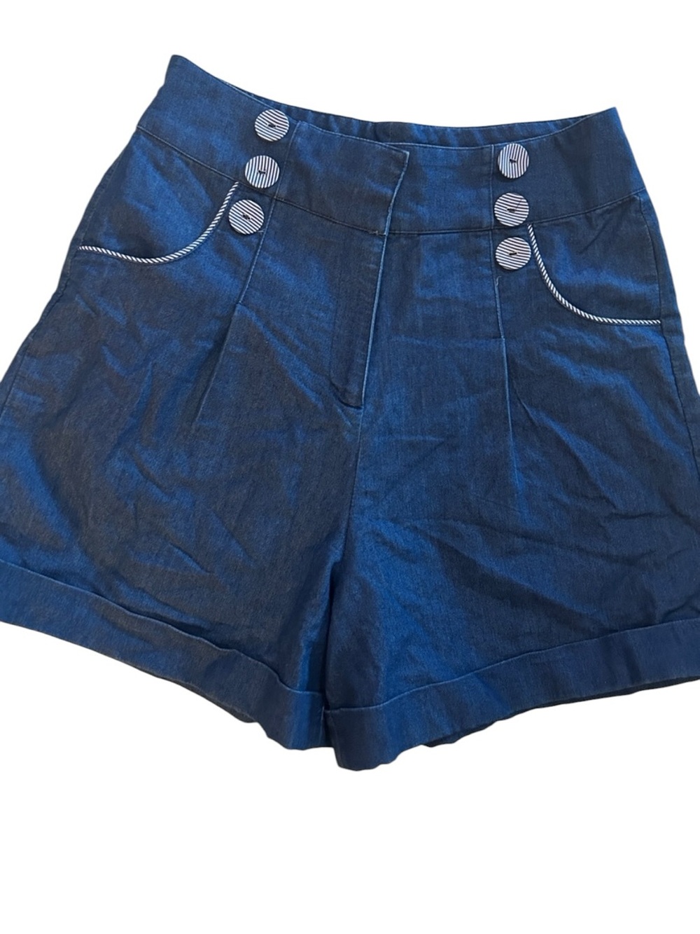 Friday on my mind  High-Waist Blue Shorts with Nautical Buttons size medium